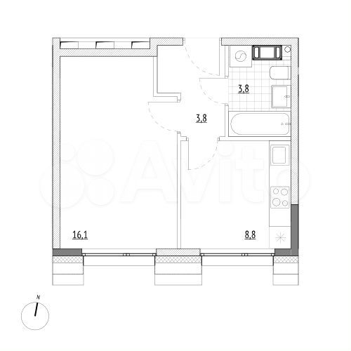1-к. апартаменты, 32,5 м², 6/7 эт.