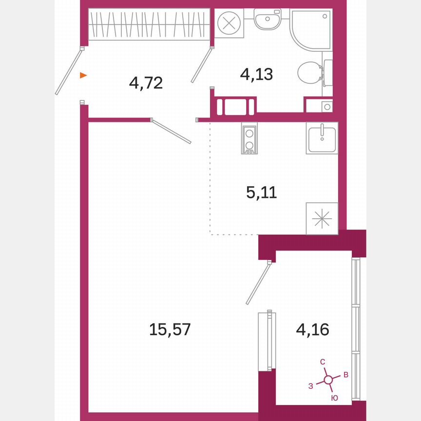 Квартира-студия, 31,6 м², 6/10 эт.