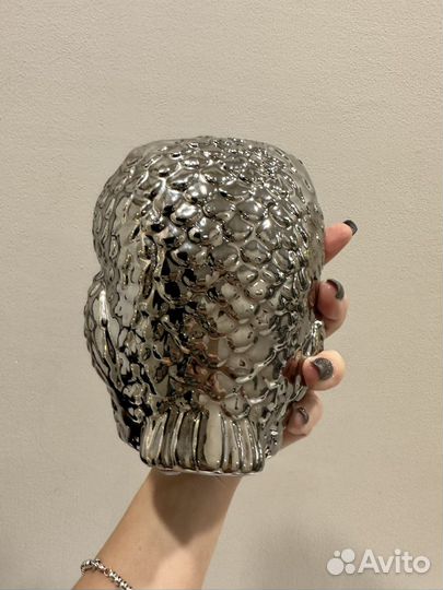 Сова керамика серебряная