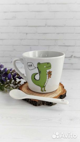 Керамическая кружка с ложкой 180 мл Новая Подарок