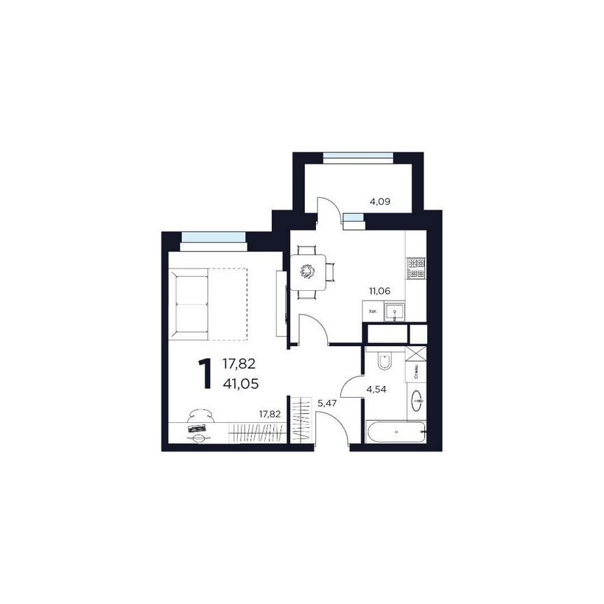 1-к. квартира, 41,1 м², 4/15 эт.