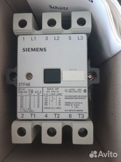 Контактор siemens 3TF46 22-oapo 22кВт 400В ас-3