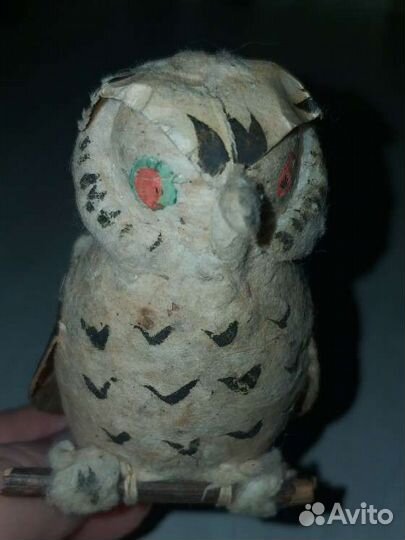 Старинная ватная елочная игрушка,Сова