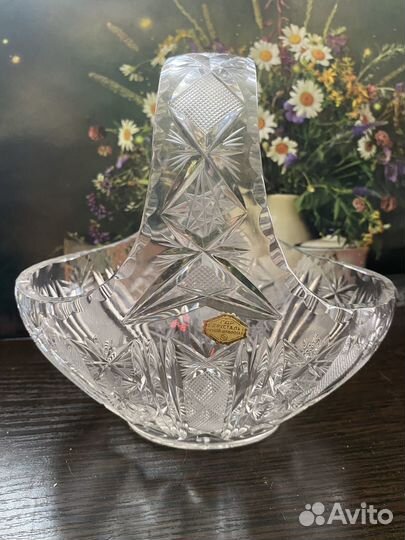Хрустальная корзинка гдр, ручная работа, 70-е