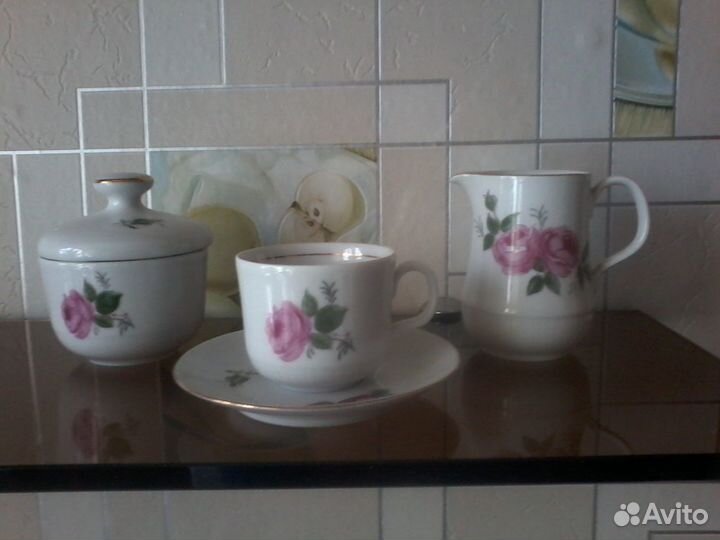 Кофейная пара, молочник и сахарница Кахла, гдр