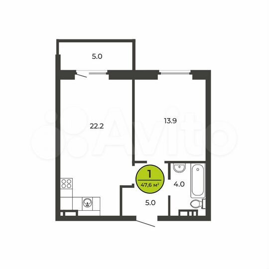 1-к. квартира, 47,6 м², 4/9 эт.