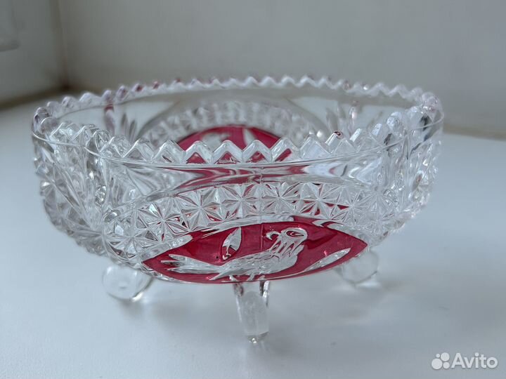 Ваза хрусталь Hofbauer, Red bird, Germany