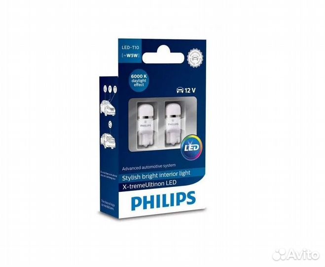 Лампы T10 12V X-treme Vision LED 6000K philips