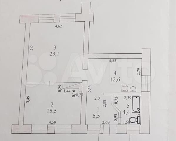 2-к. квартира, 61,1 м², 1/2 эт.