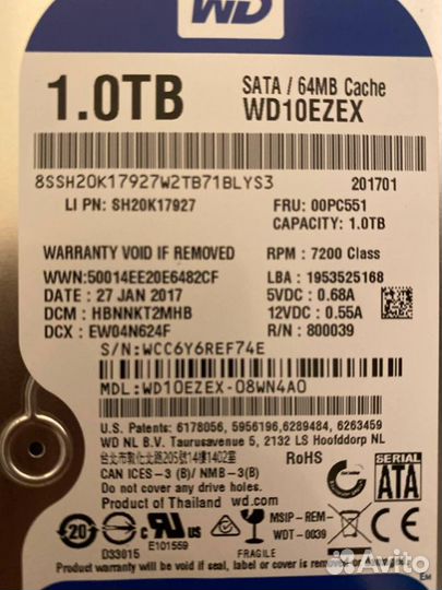 Жесткий диск Western Digital WD Blue 1 TB WD10ezex