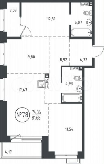 3-к. квартира, 81,7 м², 8/10 эт.