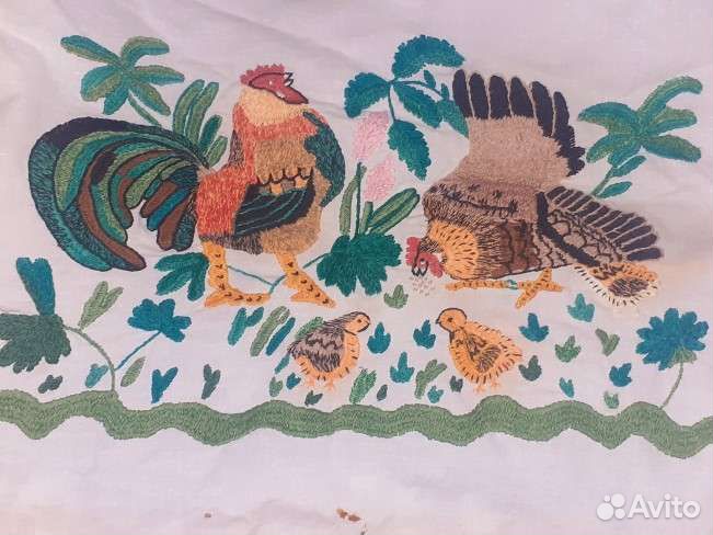 Старинная вышивка гладью Курицы,деревенский стиль