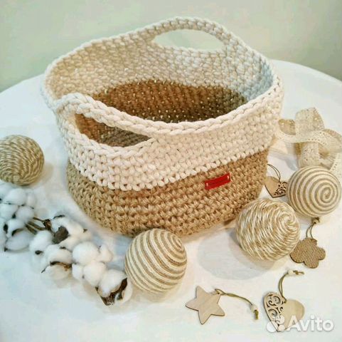 Хлопок, джут. Корзина. Декор