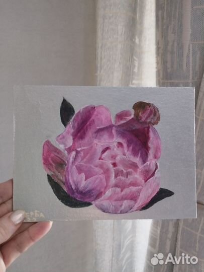 Картина картон 13х18 см цветы пион