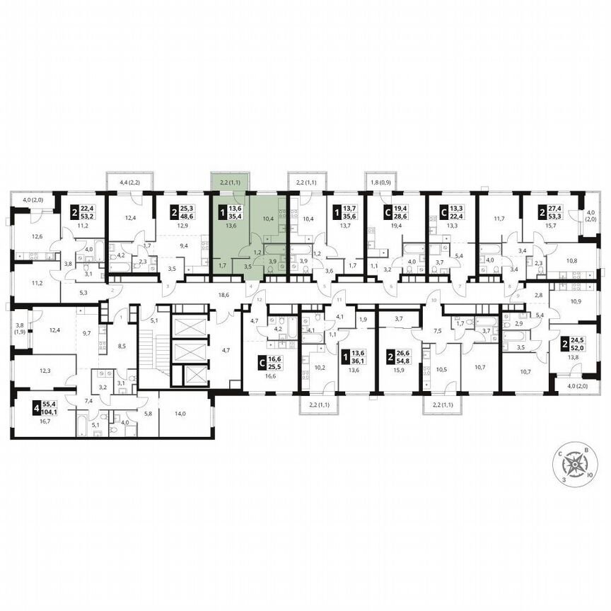 1-к. квартира, 35,4 м², 2/25 эт.