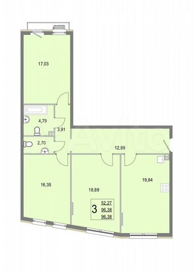3-к. квартира, 96,4 м², 2/4 эт.