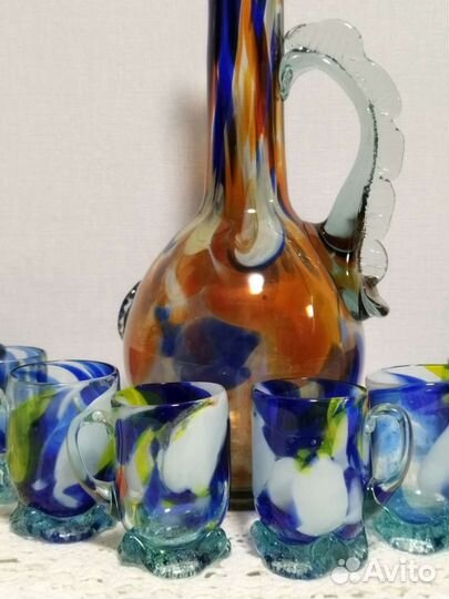 Коньячный набор, гутное стекло