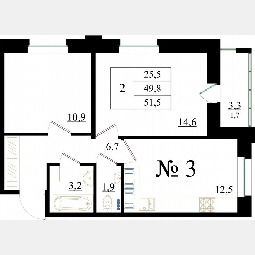 2-к. квартира, 51,5 м², 1/8 эт.