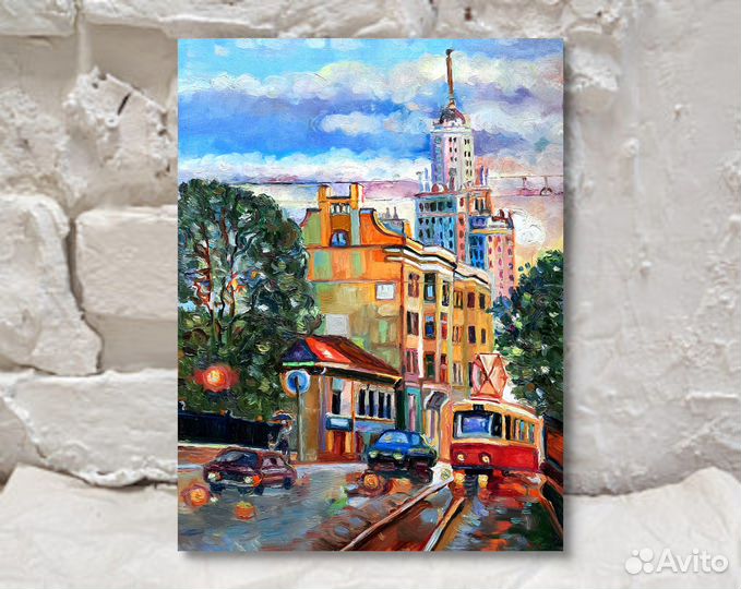 Картина маслом Старый трамвай(Москва)холст