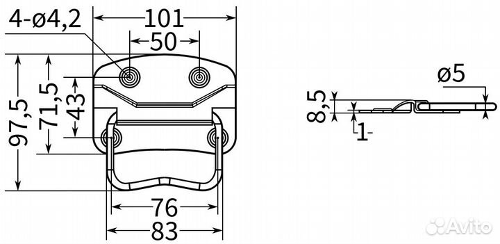 Ручка откидная для ящика 101 мм, M12