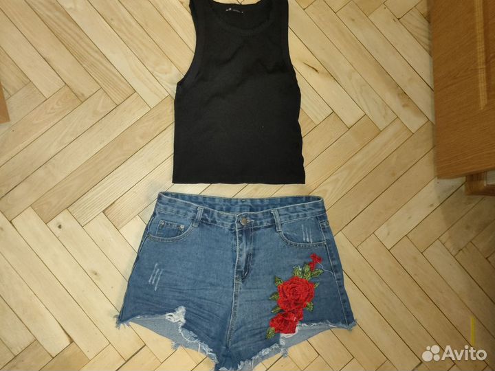 Шорты джинсовые + топ черный м 44-46