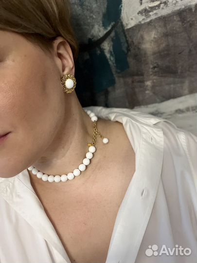 Бусы колье белые винтаж monet США
