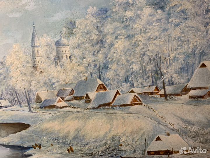 Крупная Картина Маслом на Холсте. Зимний Пейзаж