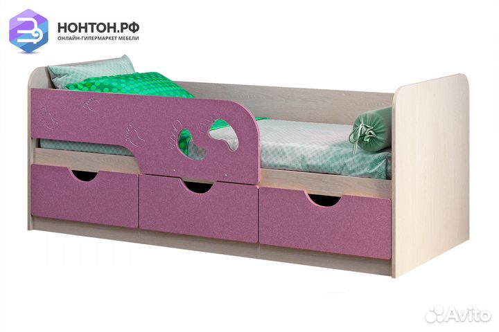 Кровать Минима Лего дуб атланта / лиловый сад