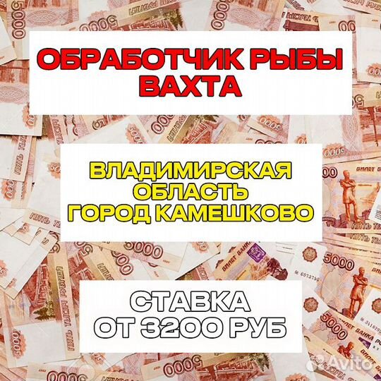 Вахта Обработчики рыбы г. Владимир/Проживание+ Питание