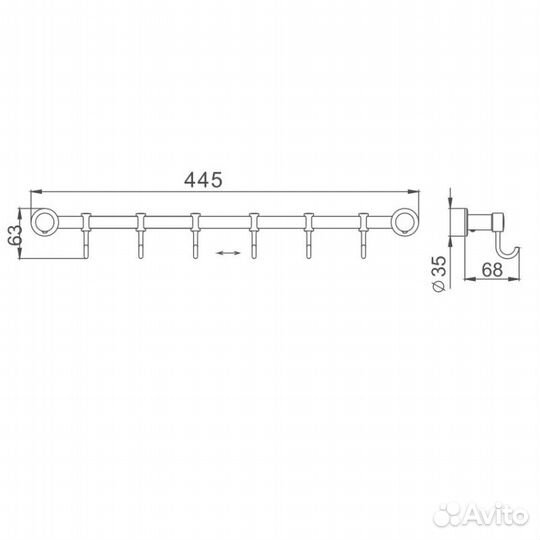 Планка с крючками для полотенец Haiba HB205-6, хр