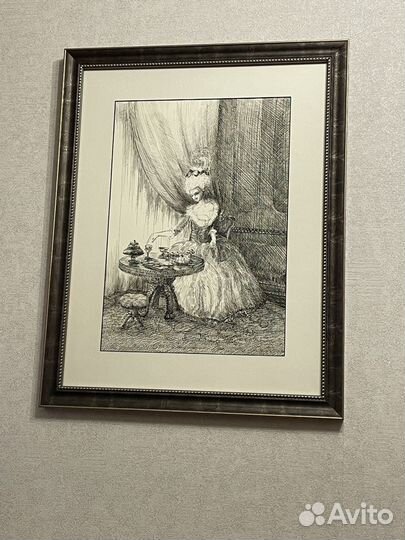 Картина «Завтрак» 40х50 тушь, перо