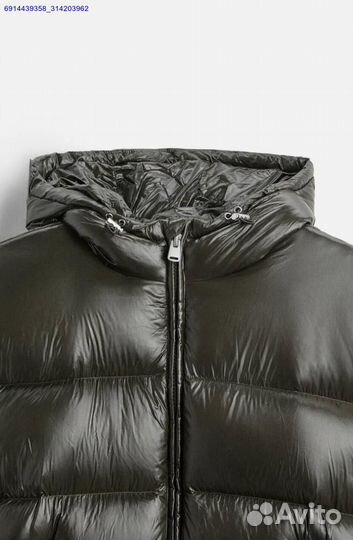 Пуховик Zara x Moncler Глянцевый Хаки (Арт.97401)