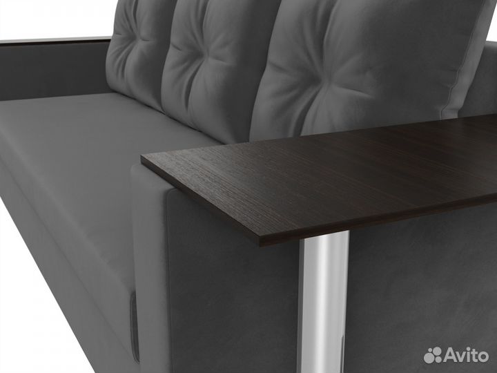 Диван прямой Атланта Лайт со столом справа, велюр, серый