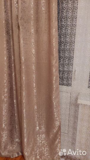 Гардина деревянная с шторами и тюлью