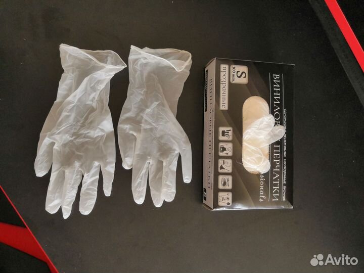 Перчатки р.S виниловые, 95 шт новые