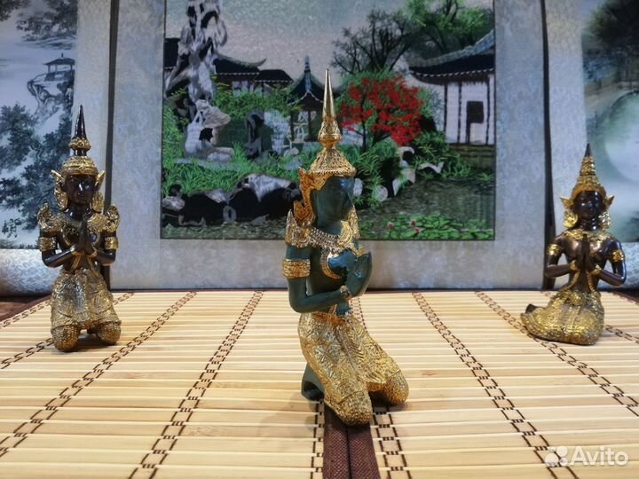 Статуэтка Молитва Будды. Зелёная, золочёная, метал