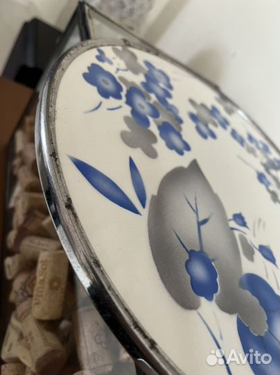 Поднос фарфор металл, фужер антикварные