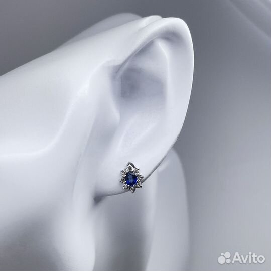 Золотые серьги с сапфирами и бриллиантами 0,16Ct 5