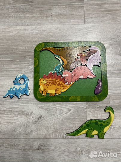 Деревянный паззл пазл фигурный Динозавры и Ферма