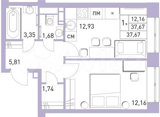 2-к. квартира, 37,7 м², 4/17 эт.