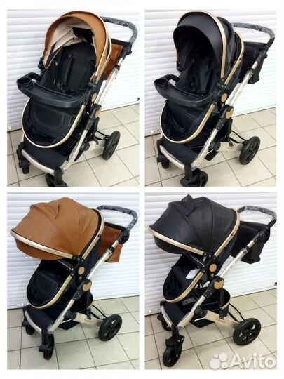 Новая коляска с автолюлькой (кожа+ткань) Wisesonle