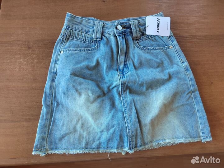 Юбка мини джинсовая с принтом Белый, S