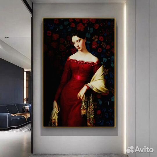 Винтажная картина маслом портрет девушки