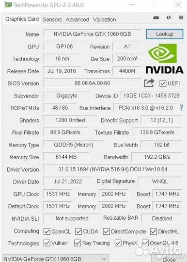 Видеокарта Geforce gtx 1060 6gb