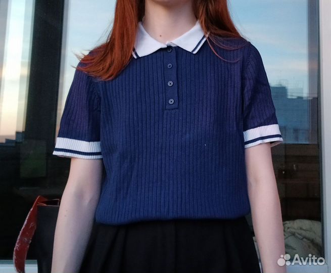 Топ поло синий