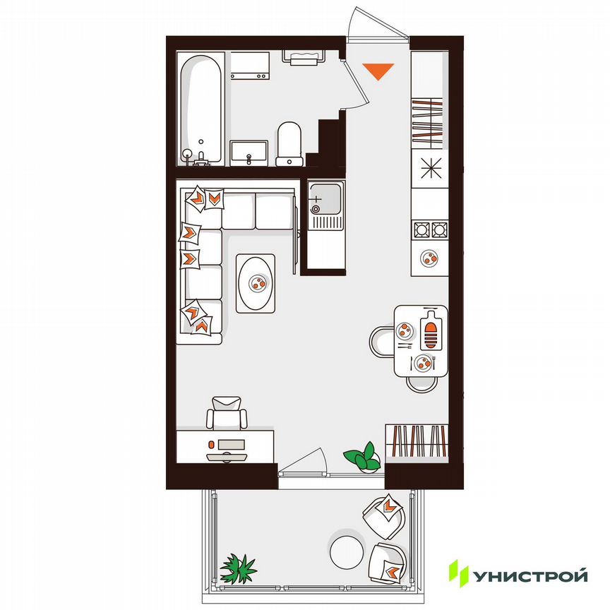 Квартира-студия, 26,8 м², 4/5 эт.