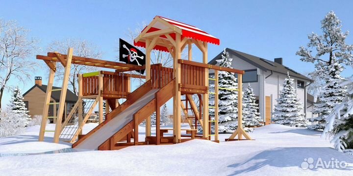 Детский спортивный комплекс с крышей для дачи