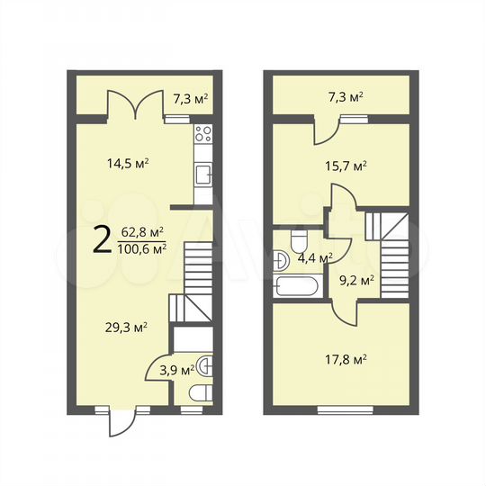 2-к. квартира, 100,6 м², 2/2 эт.