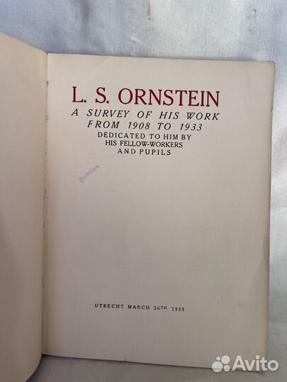 L. S. Ornstein a survey of his work from 1908