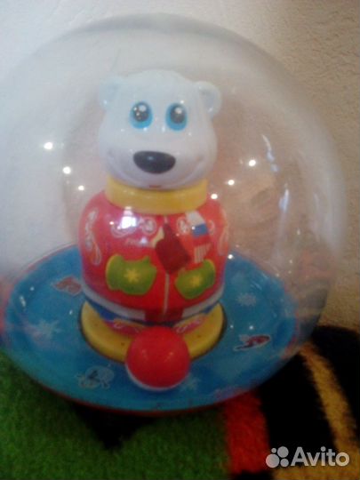 Игрушки деревянные, шар с медвежонком,юла